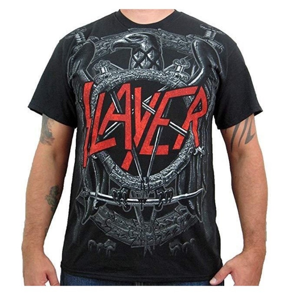 Slayer Jumbo Black Eagle Pentagram Black Mens T-Shirt (Small) S